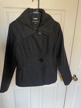 1 Madison charcoal grey Wool-Blend Peacoat with Wide Collar ladies size small